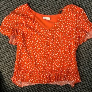 Harper heritage orange and white flowered shirt -XS